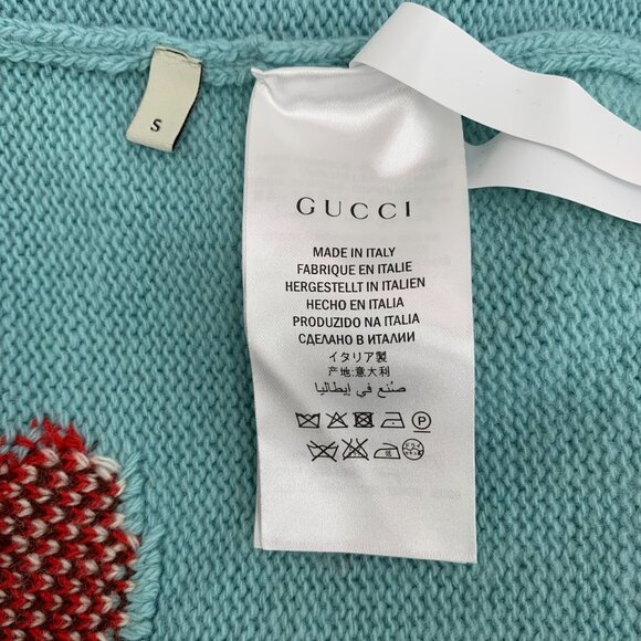GUCCI Red Tiger Wool Knit Sweater Size S Turquoise Cream Luxury Designer Italian - Picture 5 of 8